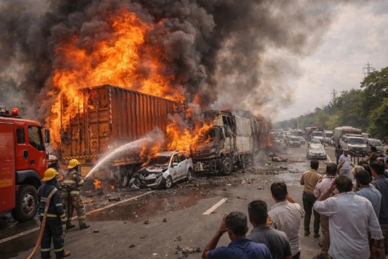 CG Accident: नेशनल हाईवे पर दर्दनाक हादसा, ट्रेलर में लगी भीषण आग, चालक की जलकर मौत
