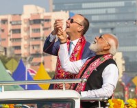 Indian PM Narendra Modi flying kite with German Chancellor Friedrich Merz