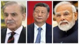Indian Prime Minister Narendra Modi, Chinese President Xi Jinping and Pakistani PM Shehbaz Sharif