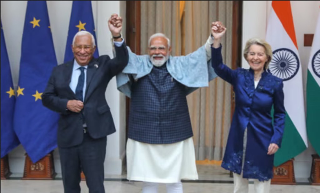 PM Narendra Modi with António Costa and Ursula von der Leyen