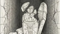Donald Trump in broken coffin