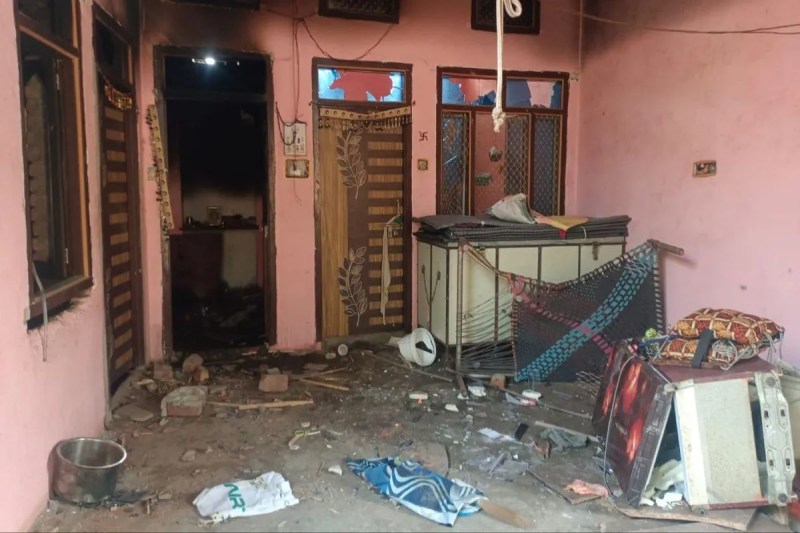 Angry family members entered the house, vandalized it, set it on fire and attacked the family.