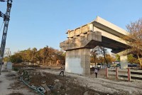 Flyover construction halted on the railway line