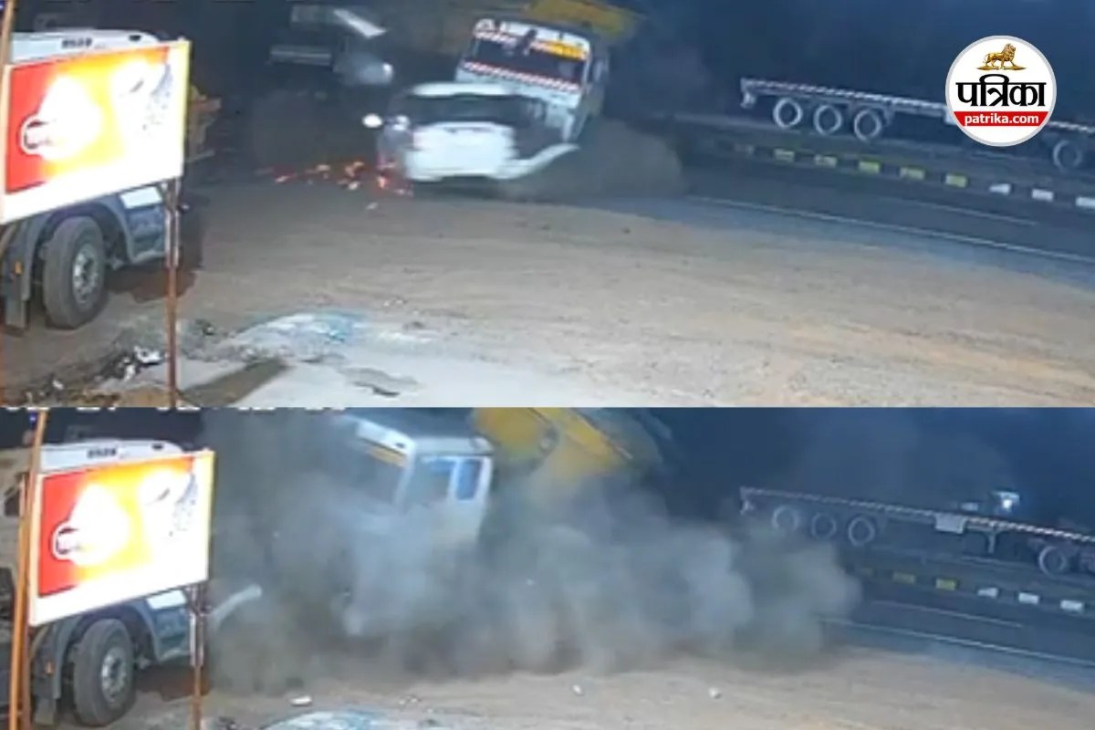 ट्रेलर ने स्कॉर्पियो को मारी टक्कर (photo source- Patrika)