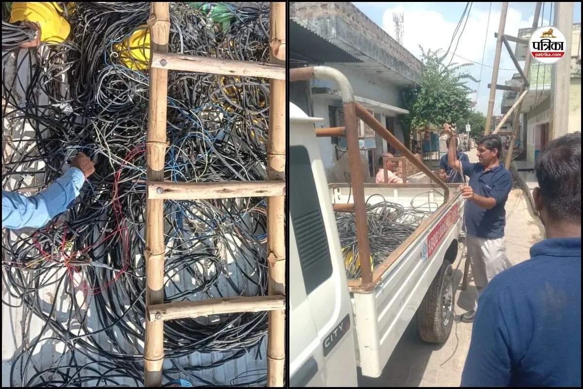 बिजली चोरी उपकरण जब्त करते विद्युतकर्मी, पत्रिका फोटो