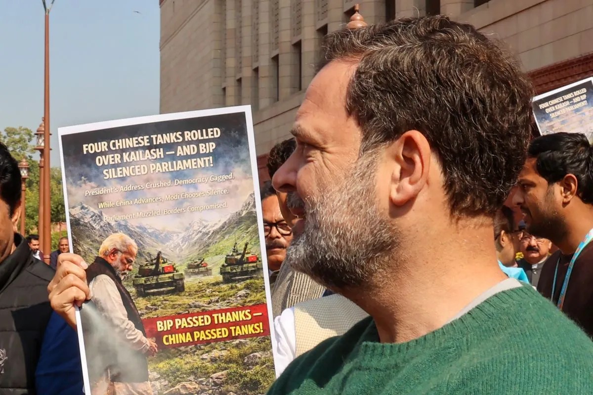 Rahul Gandhi speaking outside Parliament on MM Naravane book controversy