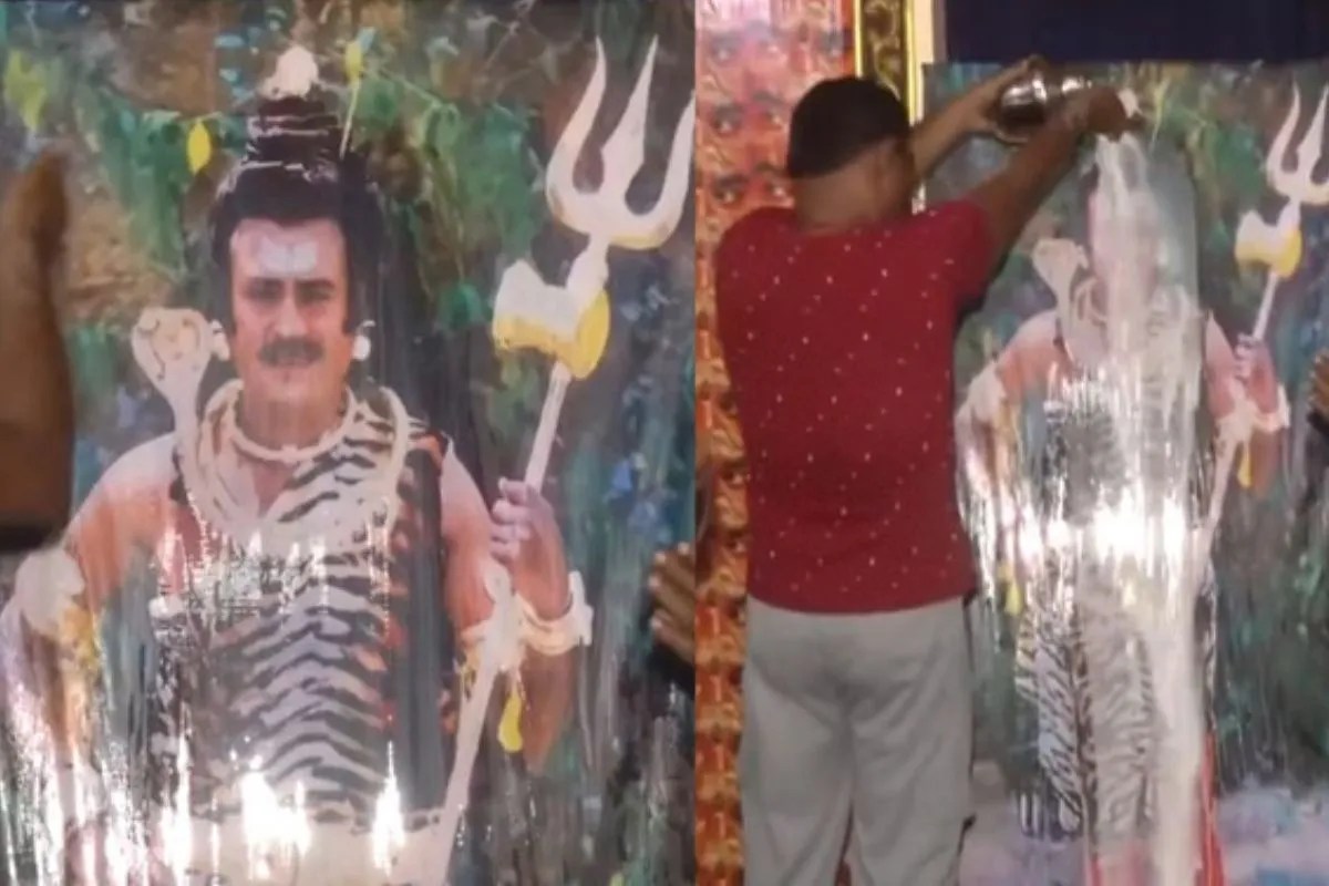 देश कल यानी 15 फरवरी को महाशिवरात्रि का त्योहार मनाएगा। ऐसे में उससे पहले रजनीकांत के एक फैन ने सुपरस्टार की फोटो पर दूध चढ़ाया और पूजा की है।