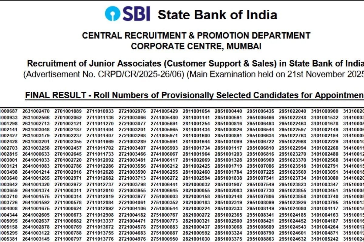 SBI Clerk Mains Result 2026