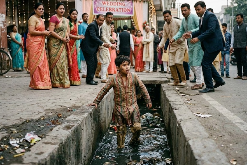 hungry 12 year old boy chased at wedding falls into drain in chhatarpur mp news