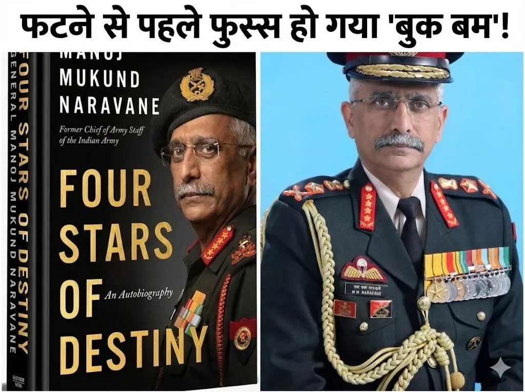 भारत के पूर्व सेनाध्यक्ष जनरल एम.एम. नरवणे और उनकी किताब 'फोर स्टार्स ऑफ डेस्टिनी'।( फोटो: AI)