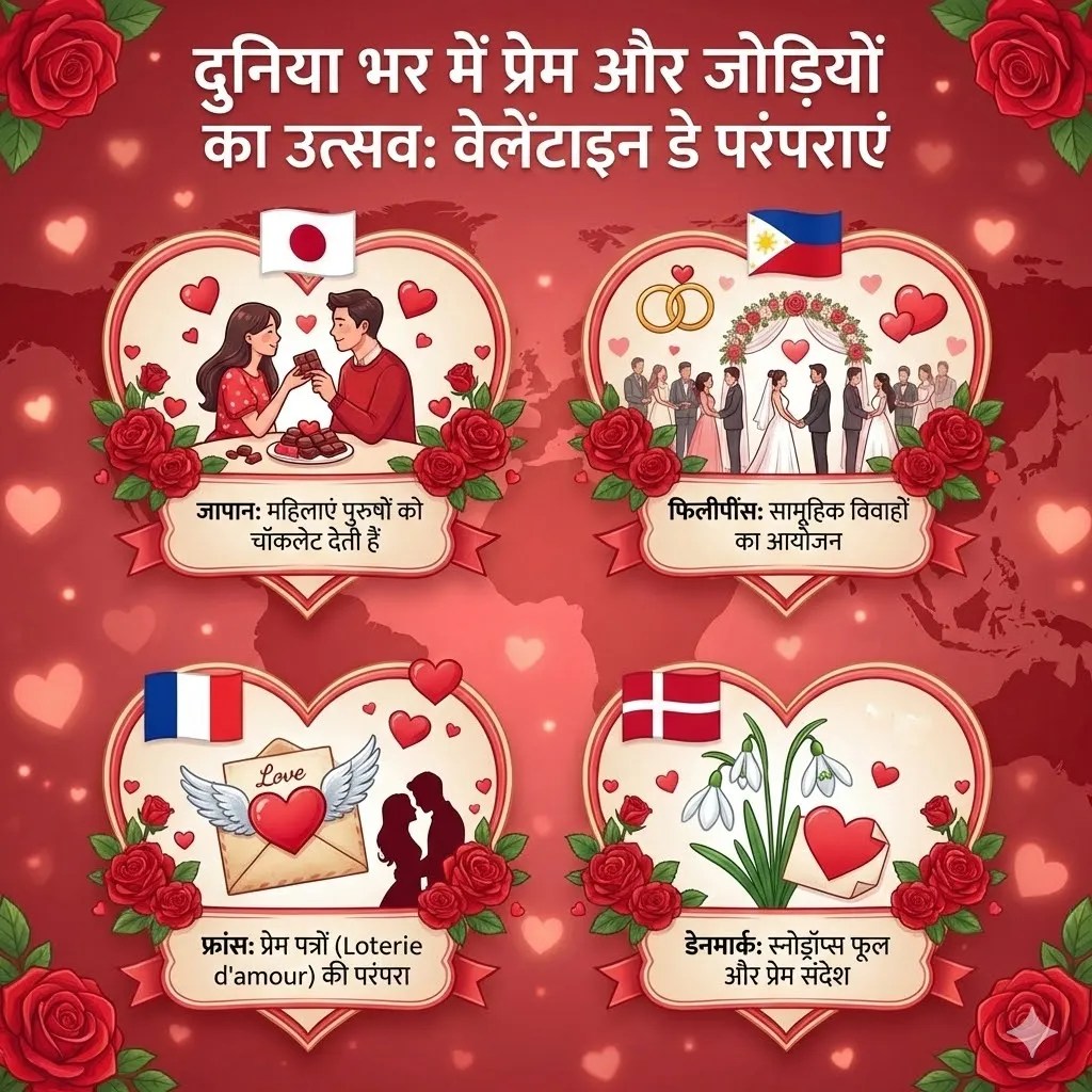 वेलेंटाइन डे पर दुनिया के चुनिंदा देशों में ट्रेंड। ( फोटो: AI)