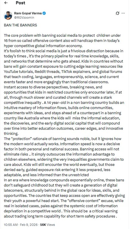 Ram Gopal Varma On Social Media Ban For Children