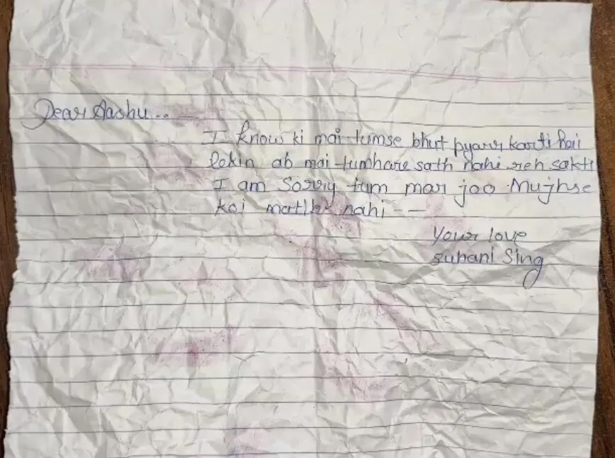 कमरे से बरामद हुआ लेटर।