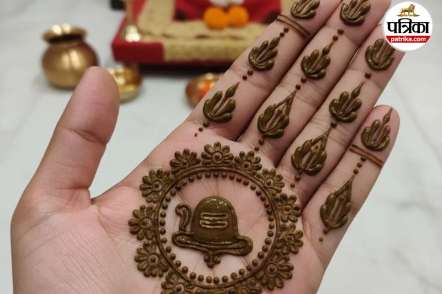 छोटा शिवलिंग मेहंदी डिजाइन विद फूल पैटर्न