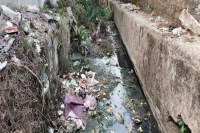 मोड़क स्टेशन के वार्ड 14 में गंदगी से अटा नाला, बदबू से जीना दूभर