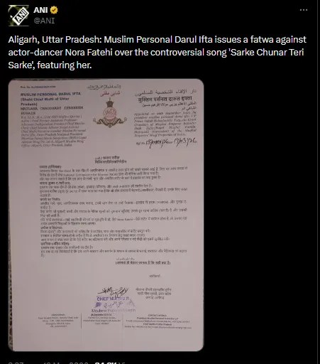 Fatwa issued against Nora Fatehi over Sarke Chunar Teri