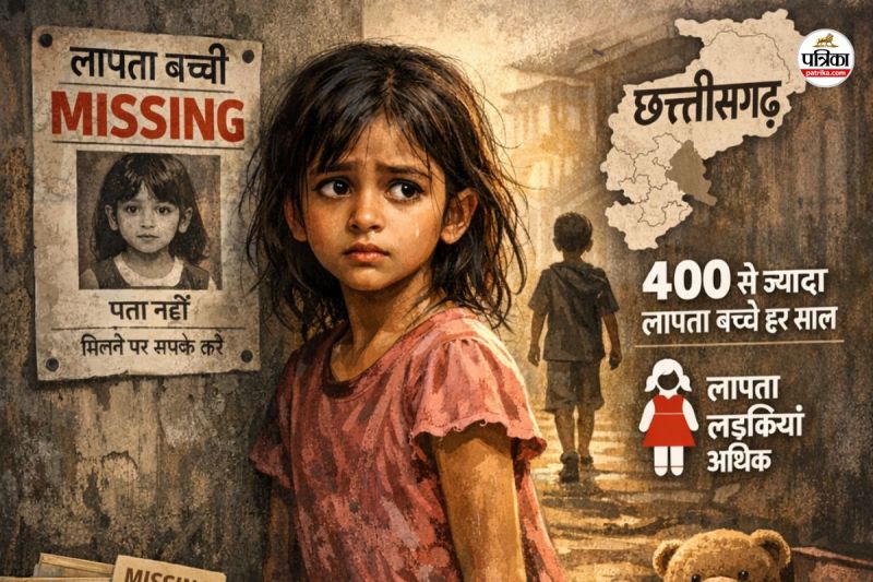 छत्तीसगढ़ में एक साल में 400 बच्चे अब भी लापता! देश में 6वें नंबर पर राज्य, लड़कियों की संख्या अधिक(photo-patrika)