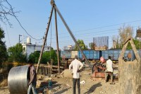 Slow progress: It will take one and a half months to complete the pit for the last pillar of the bridge.