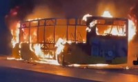 Bus catches fire