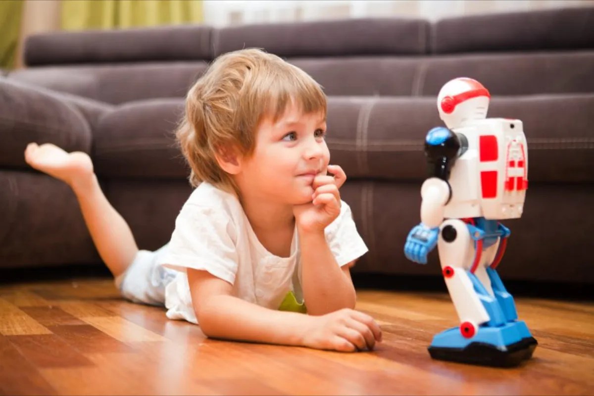 Child playing with AI toy