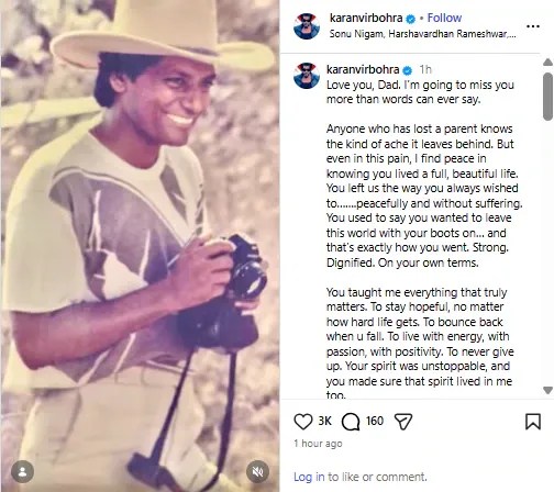 Karanvir Bohra Emotional Post after father demise