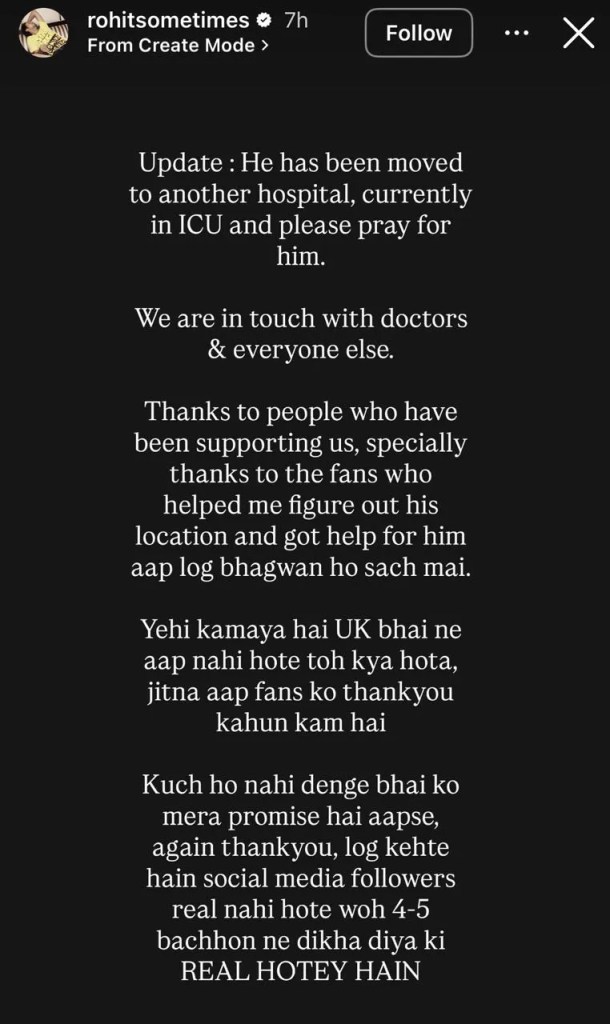 Anurag Dobhal In ICU