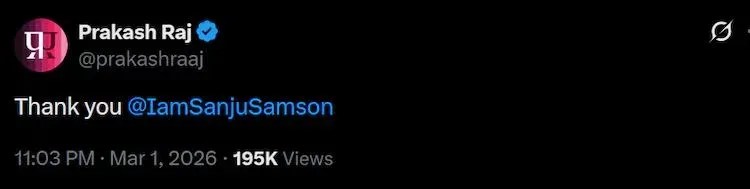 Social Media user comment on Sanju Samson