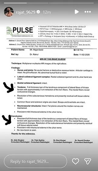 Rajat Dalal Surgery After Injury