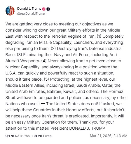 डोनाल्ड ट्रंप का सोशल मीडिया पोस्ट(Truth Screen shot)