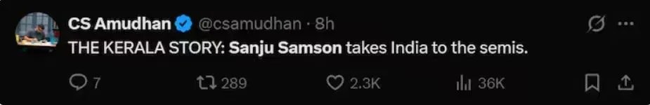 Social Media user comment on Sanju Samson