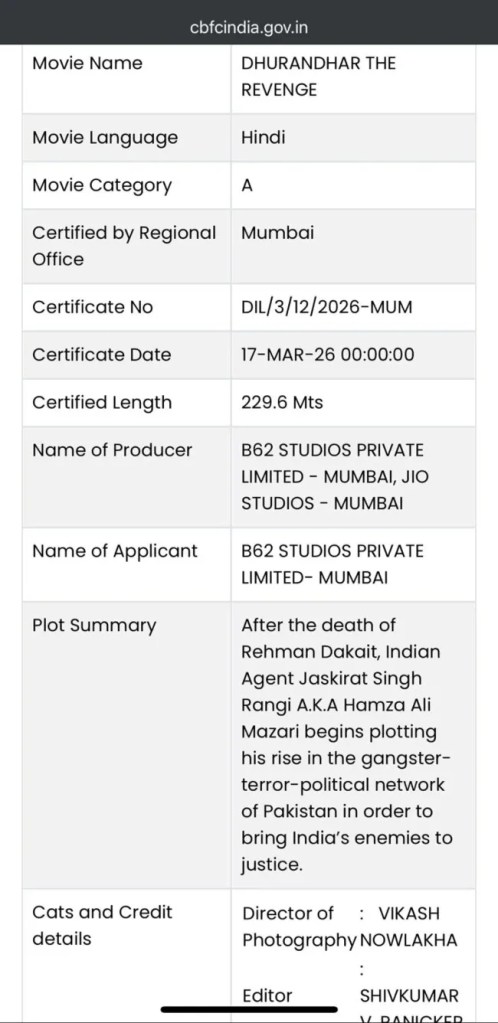 Dhurandhar 2 Gets A Certificate