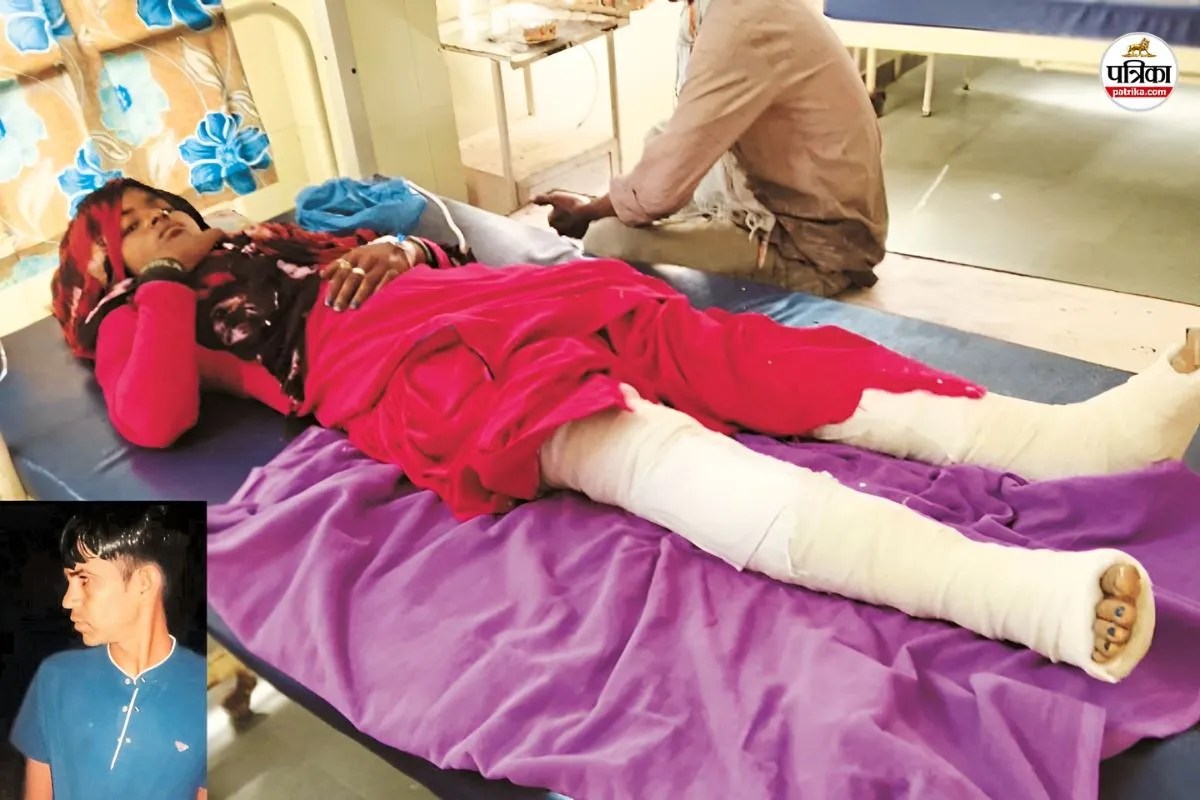 अस्पताल में भर्ती घायल, इनसेट में ट्रेलर चालक, पत्रिका फोटो