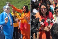 अंबेडकर की प्रतिमा का दुग्धाभिषेक करते एमएलए बालमुकुंद आचार्य