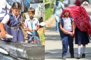गर्मी से बचने का जतन करते स्कूली बच्चे, पत्रिका फोटो