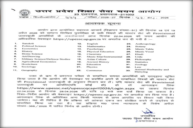 
UP Teacher Recruitment: Answer Key Released   (फोटो सोर्स : भाषा WhatsApp News Group)
