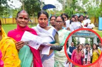 Women standing in line to cast their votes