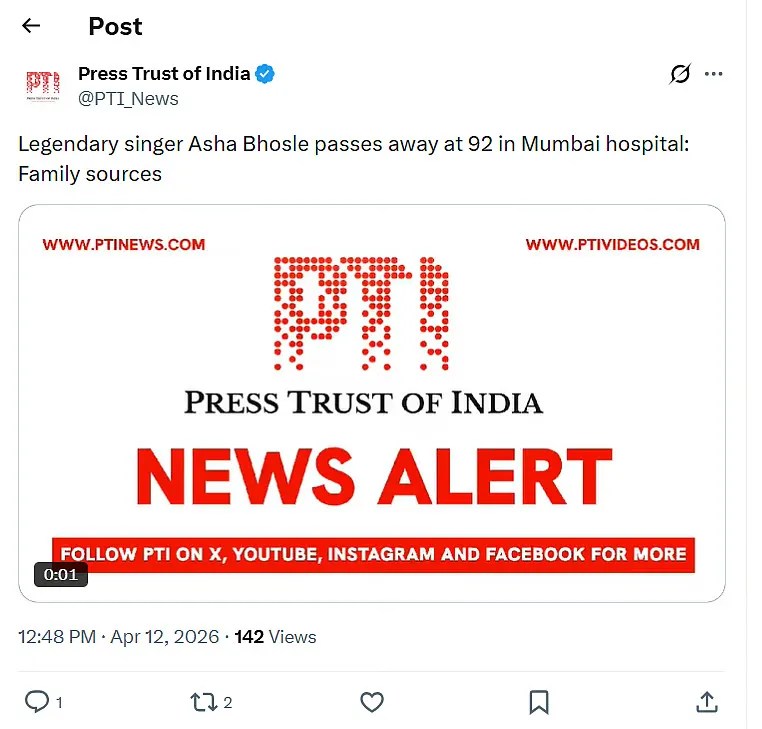 Asha Bhosle Death Reason