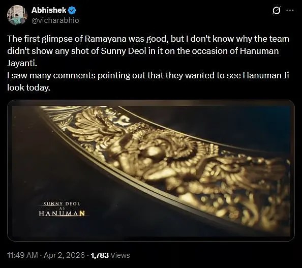 Sunny Deol Hanuman Look In Ramayan