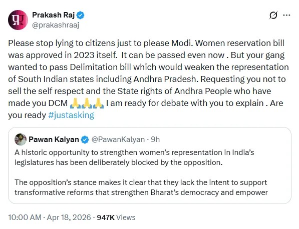 Prakash Raj Slams Pawan Kalyan