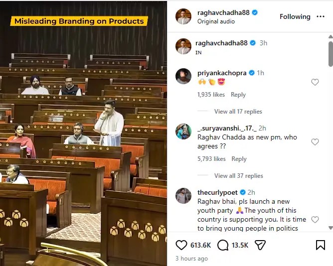 Priyanka Chopra Supports Raghav Chadha After Aap Ousting