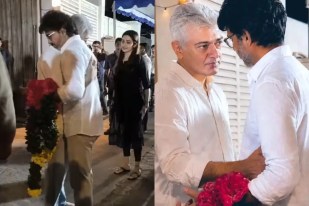 Tamil nadu cm Vijay and rumor girlfriend Trisha krishnan reached Ajith Kumar house after his mother death