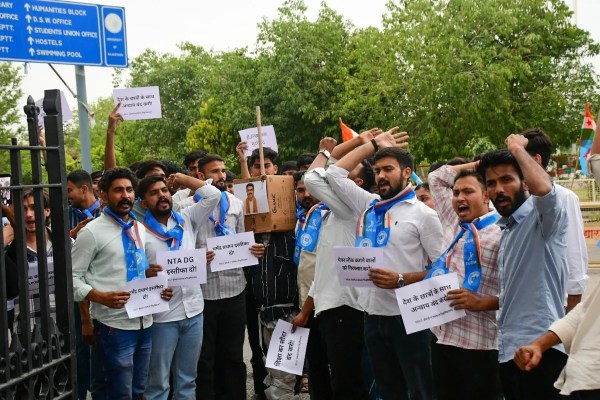Protest by students against neet paper leak