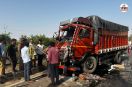 Bharatpur NHAI water tanker collides Mini Truck driver trapped cabin one KM long jam