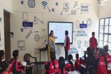 A teacher engages students in classroom learning at Mahatma Gandhi School, located in Indira Colony, Sri Ganganagar.