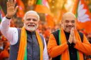 Narendra Modi and Amit Shah reacting to BJP victory in West Bengal election results 2026.