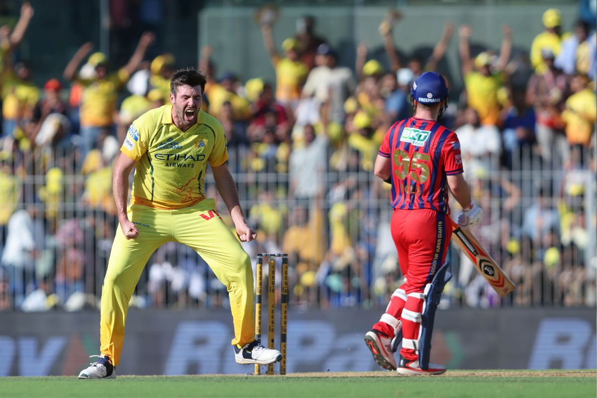 ipl 2026 csk vs lsg Jamie Overton celebrating wicket