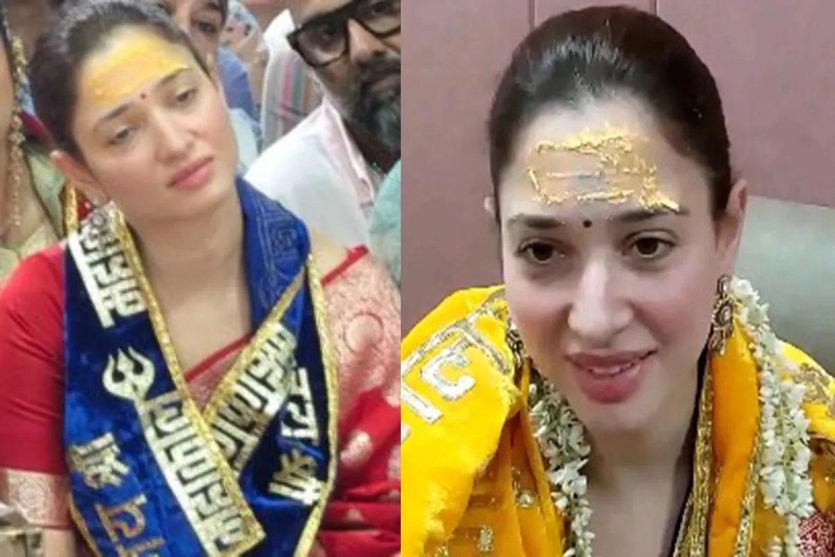 Tamannaah Bhatia Visits Baba Mahakal temple she Stumbles While Saying 'Mahakaleshwar' on camera watch video