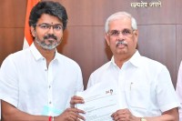 TVK chief Thalapathy Vijay meets Tamil Nadu Governor Rajendra Vishwanath Arlekar to stake claim for government formation in Chennai.