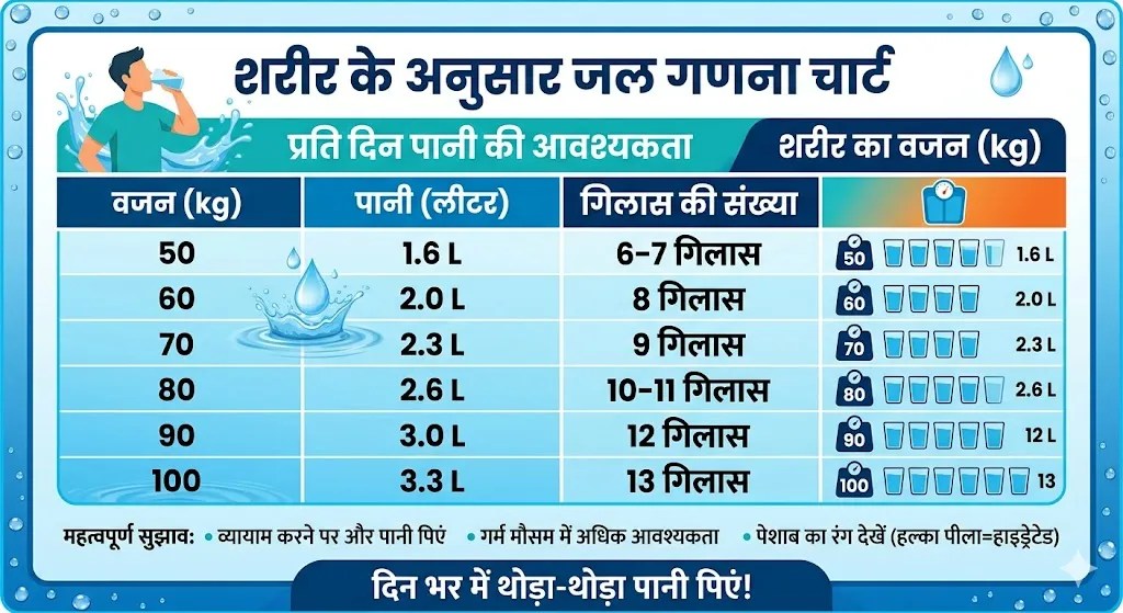 Water Calculator Chart in Hindi