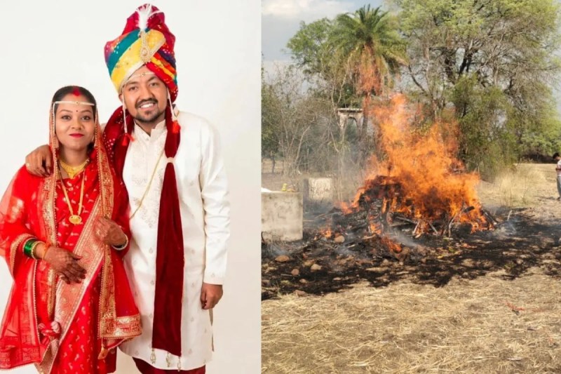 couple cremated on same pyre died in accident Salkanpur Mata Temple mp news